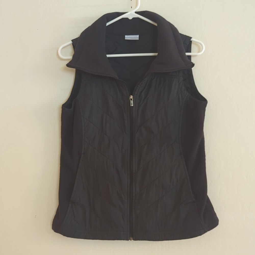 Columbia Black Vest Zip Up Quilted V Chevron Fleece - Size S